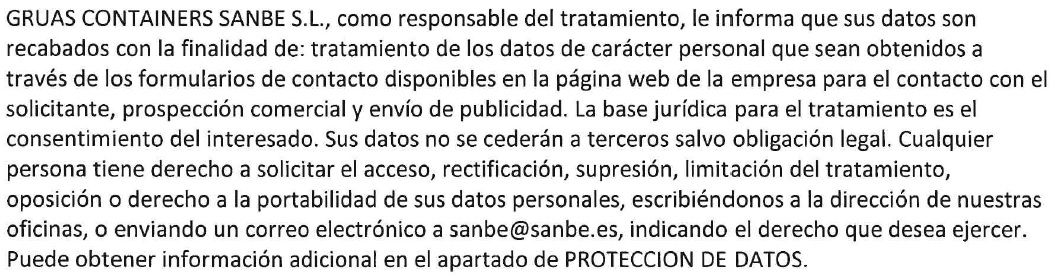 Texto protección de datos